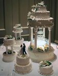 Four tier water fountain butter cream wedding cake decorated