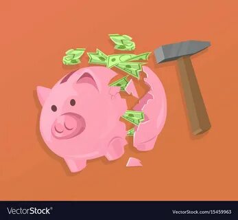 Broken piggy bank and cash Royalty Free Vector Image