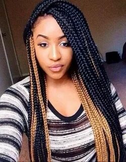 Medium box braids with red highlights Single braids hairstyl