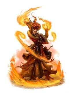 Female Human Fire Wizard or Sorcerer - Pathfinder PFRPG DND 