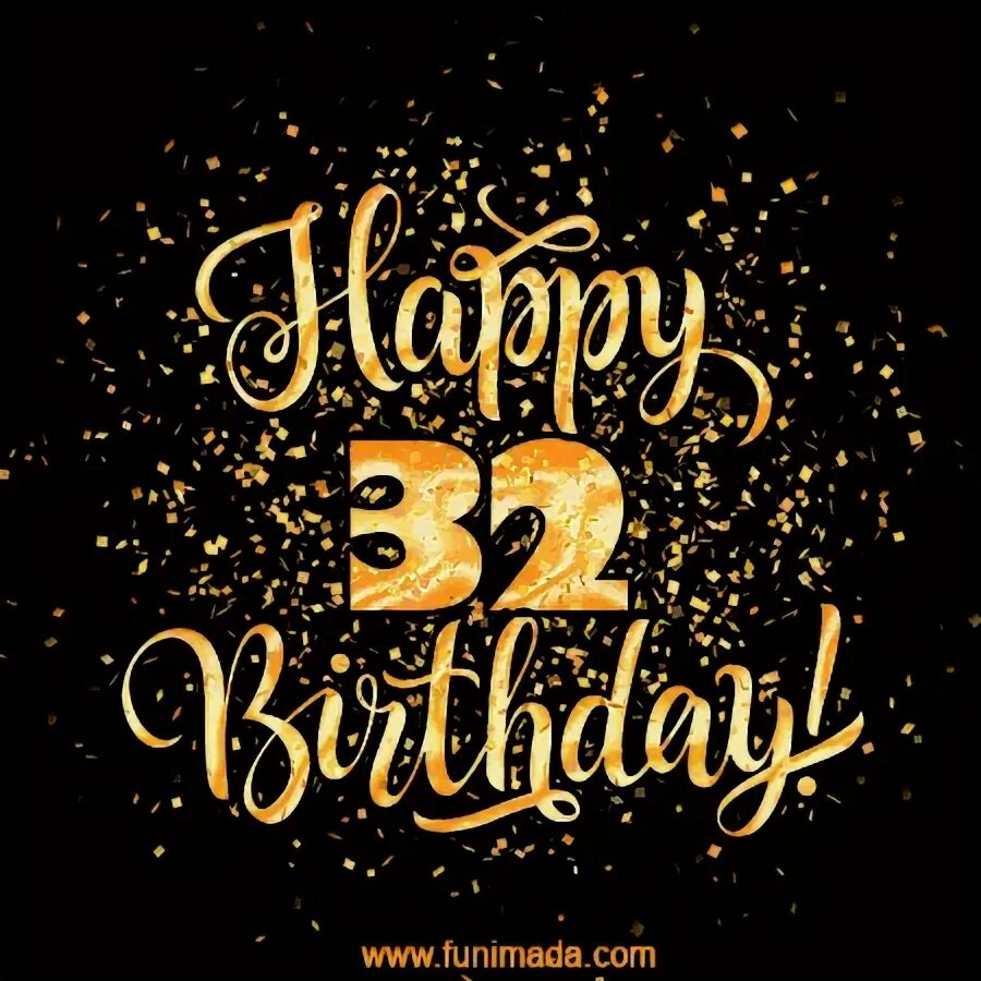 Gold Confetti Animation (loop, gif) - Happy 32nd Birthday Le