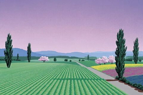 Wallpaper : painting, Retro style, 1980s, trees, field 1920x