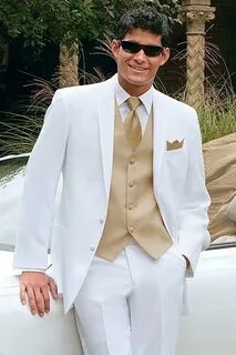 Golden Vest White Best Men Tuxedos suit For Summer Beach Wed