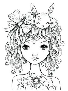Cute Girl with a Bow Coloring Page - Free Printable Coloring