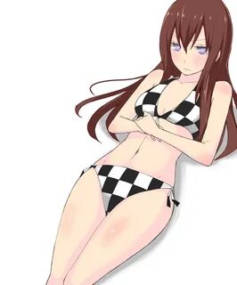 Safebooru - bikini blush brown hair checkered checkered biki