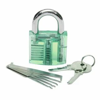 5pcs Unlocking Lock Pick Set + Transparent Practice Padlock 