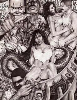 Dragon Girl by Mouse Lopez Gangland Tattoo Canvas Giclee Art