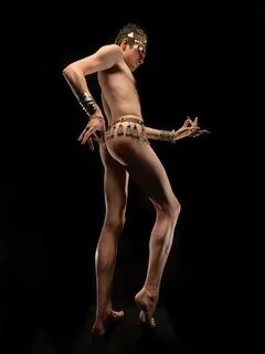6488 Slim Tall Male Nude Dancer with Jewery from Below Photo
