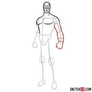 How to draw Cyclops in a dark-red uniform - Sketchok easy dr