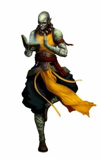 Male Half-Orc Monk Reading - Pathfinder 2E PFRPG DND D&D 3.5