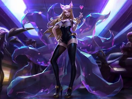 Скачать обои и картинки kda, league of legends, ahri, хвосты