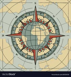 Compass wind rose and globe planet earth Vector Image
