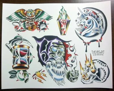 Wizards Traditional Tattoo Flash Sheet - Djenne Tattoos Idea