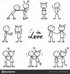 Stick figures set. Falling in love and loving each other, ki