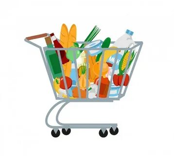 Cartoon Grocery Cart With Food - Фото база