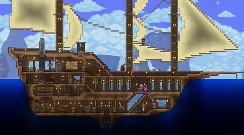 My first attempt at a pirate ship Terraria house design, Ter