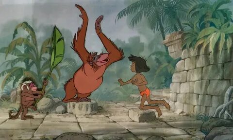 Original hand painted production cels of King Louie, Mowgli,