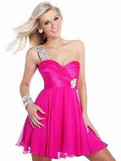 Beaded One Shoulder Gathered Hot Pink Cocktail Dresses Hot p
