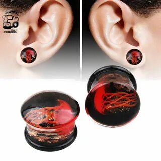 ✔ Glass Ear Plugs Body Piercing Jewelry Red Jellyfish Ear Ga