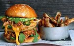 Pulled Organic Chicken Burger with Smashed Avocado, Jalapeno