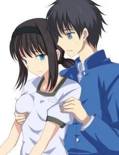 Safebooru - 00s 1girl black hair blue eyes breast grab broth