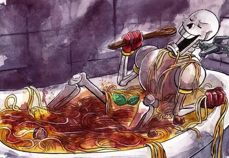 Spaghetti bath (for sale) Papyrus Undertale Fan Art by paura