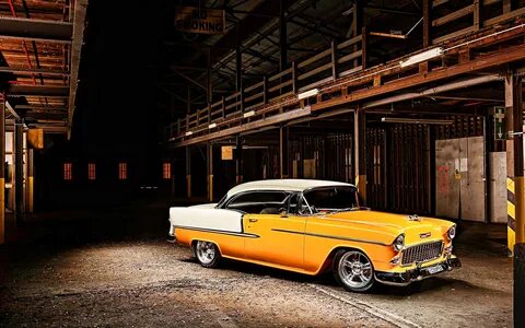 Скачать обои Chevrolet Bel Air, factory, 1955 cars, tuning, 