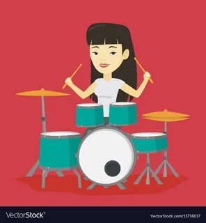 Asian girl thrashing on drums