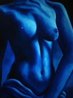 Blue Skies, Emotions in Blue, Blue Nude Painting by k Madiso