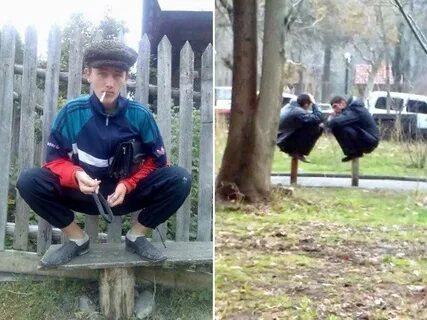 Squatting Russians In Tracksuits