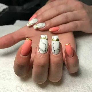 Peach & Marble tapered square nails by #nailsbymads Tapered 