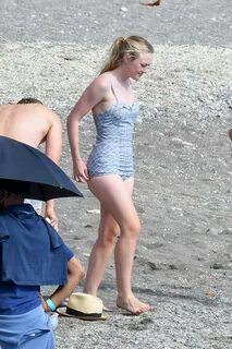 dakota fanning spotted in a checkered blue bathing suit while filming 'ripley' o