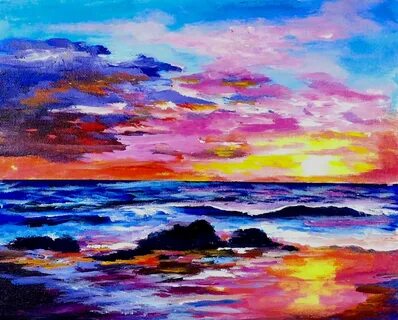 Painting Of Sunset Over Ocean at PaintingValley.com Explore 
