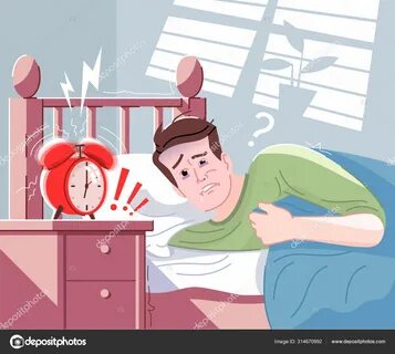 Everyday morning stress flat vector illustration. Young man 