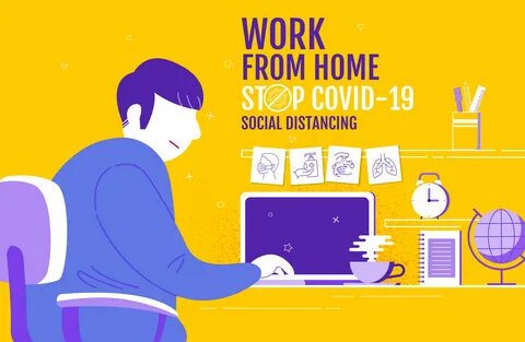 Yellow Poster with Man Working from Home 834906 Vector Art at Vecteezy