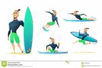 Surfer in Different Dynamic Poses, Standing, Running, Floati