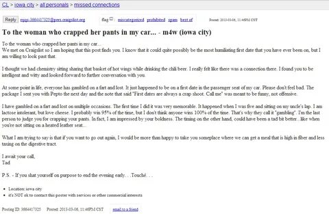 To the woman who crapped her pants in my car... craigslist C