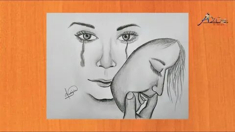How you draw pencil sketch sad girl crying but hide in her d