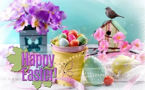 Happy Easter Eggs, Flowers And Birdhouse Pictures, Photos, a