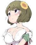 Safebooru - 1girl blush breasts cleavage flower green hair h
