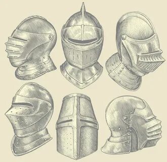 Set Medieval knights helmets Helmet drawing, Knight drawing,