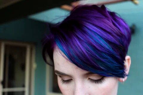 Purple and Blue Galaxy hair color, Short hair color, Short h