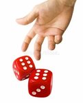 Thrown Red Dice. Male hand throwing red Dice showing double 