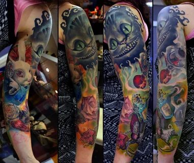 Alice In Wonderland Quarter Sleeve Tattoos * Half Sleeve Tat