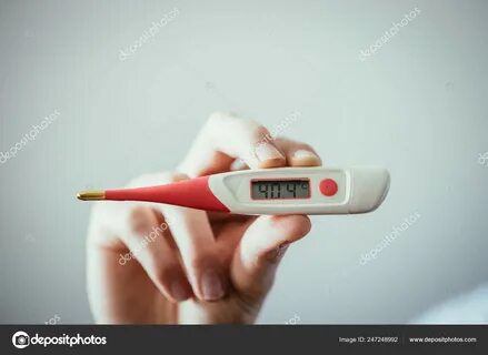 Man Holding Fever Thermometer His Hand Stock Photo by © patr