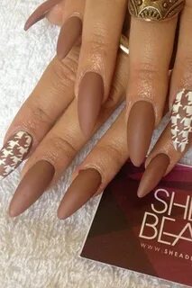 Fab matte light brown nails; length is too long but concept 