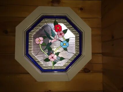 Stained Glass Hummingbird & Flowers Octagon Panel