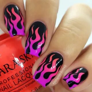 Neon Flames Nail Art Punk nails, Racing nails, Flame nail ar