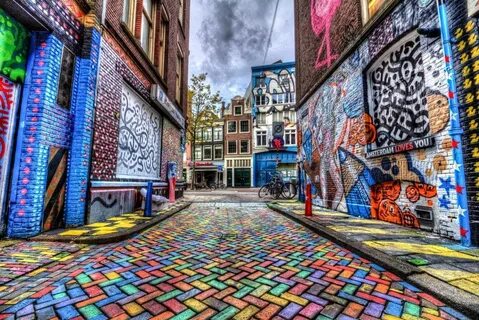 The multicoloured street Amsterdam architecture, Holland net
