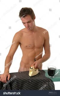 Стоковая фотография 4597411: Naked Man Ironing Shirt Cup Cof